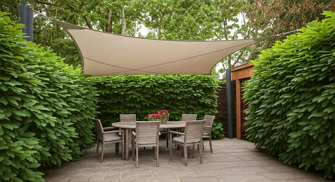 Beautifully installed sail shade outdoors