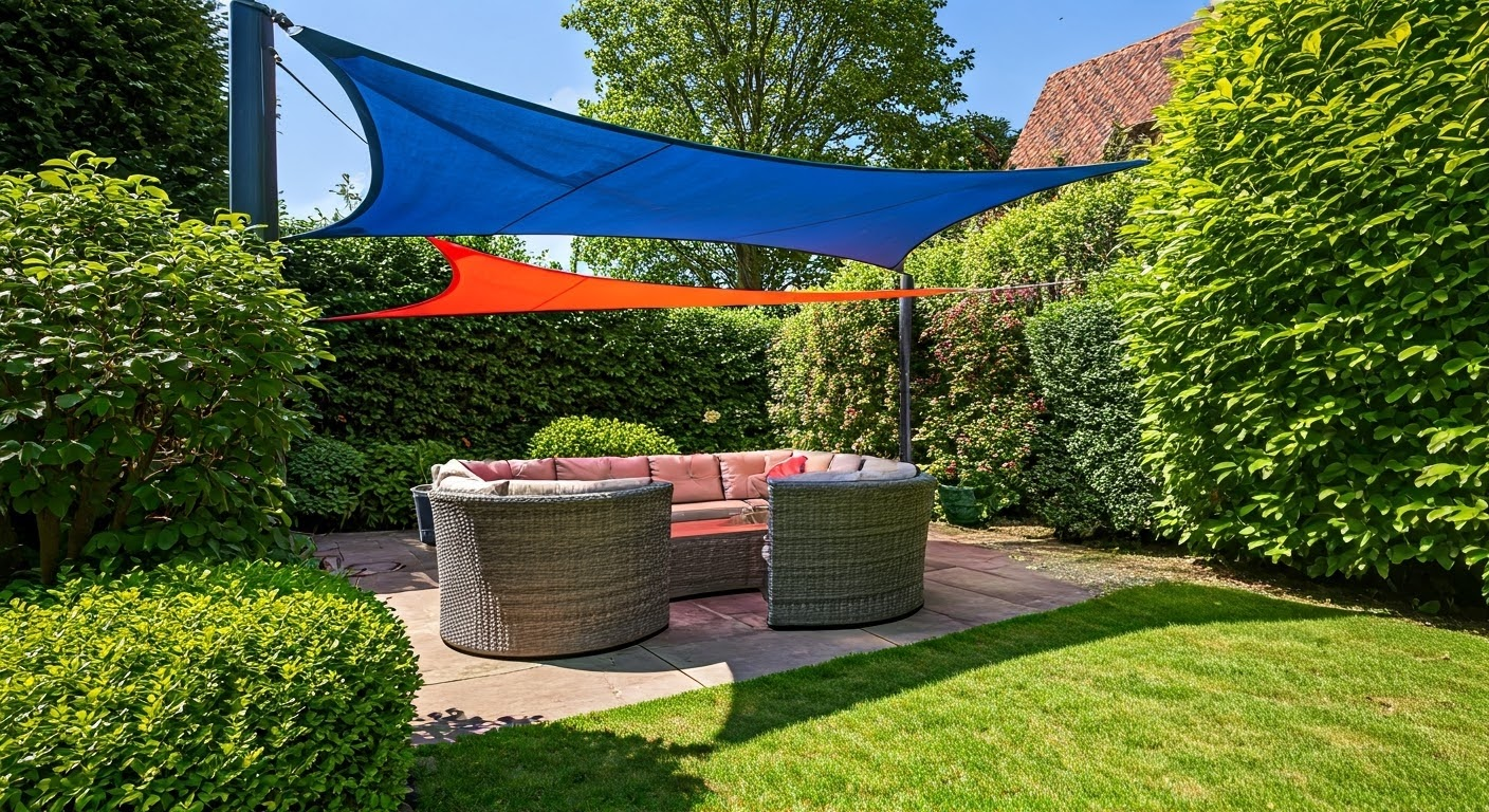 Colorful sail shade in backyard

sail shade installation
