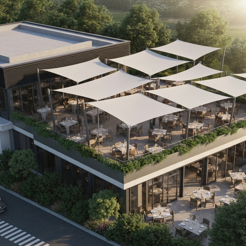 elegant shade sails at restaurant