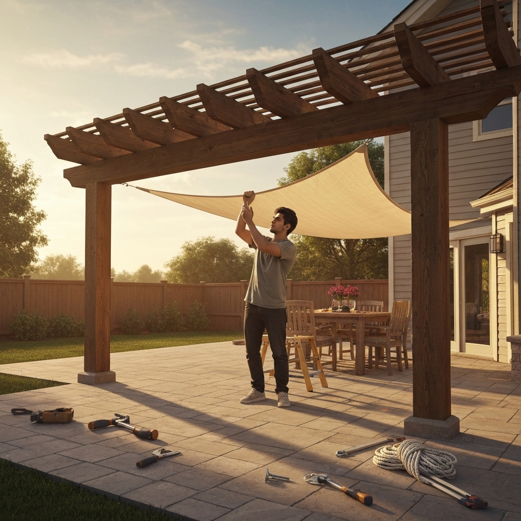 Installing sun sail over patio